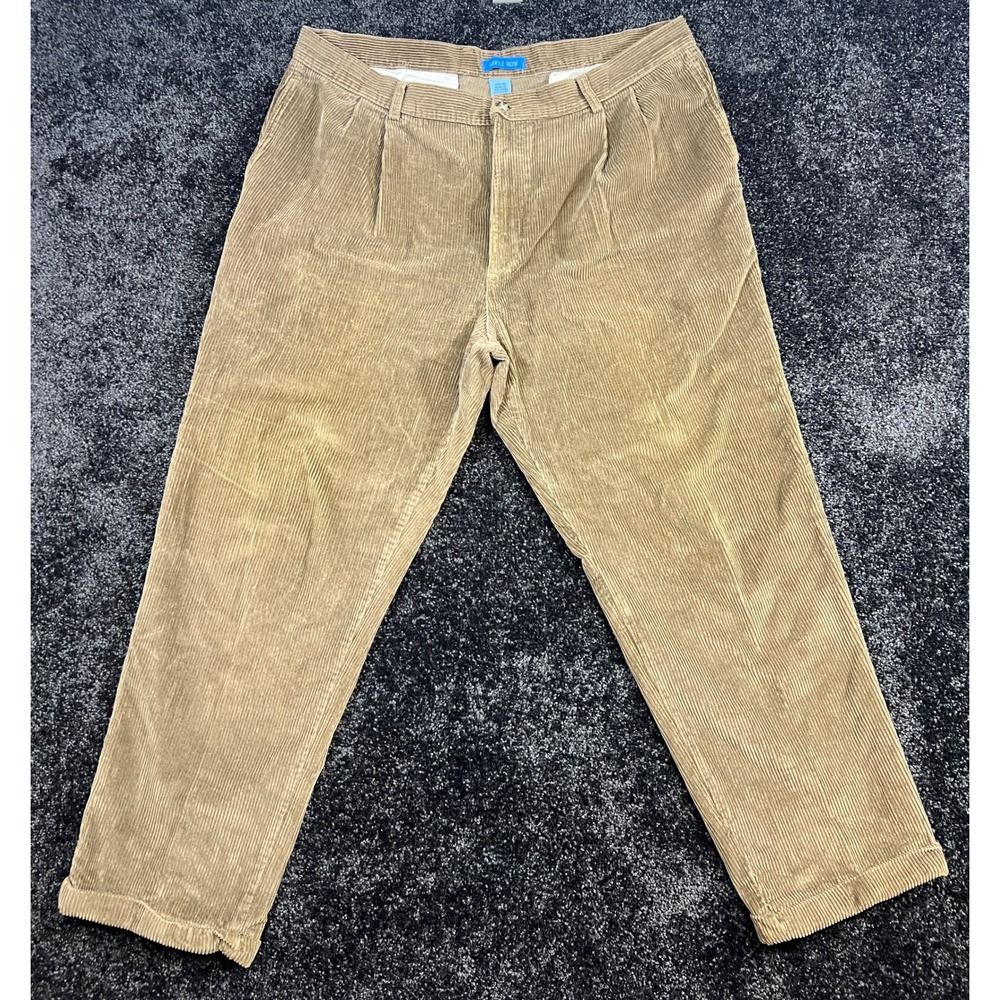 Savile Row Mens Corduroy Pants 38x30 Tan Pleated Cotton Dress Casual *Small Flaw
